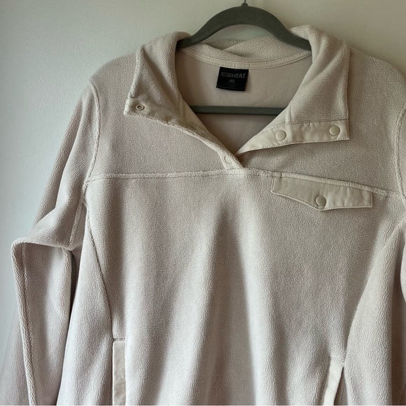 32 Degrees HEAT Beige Fleece Pullover Sweater L Sherpa Snap Collar Cozy Warm - Picture 9 of 11
